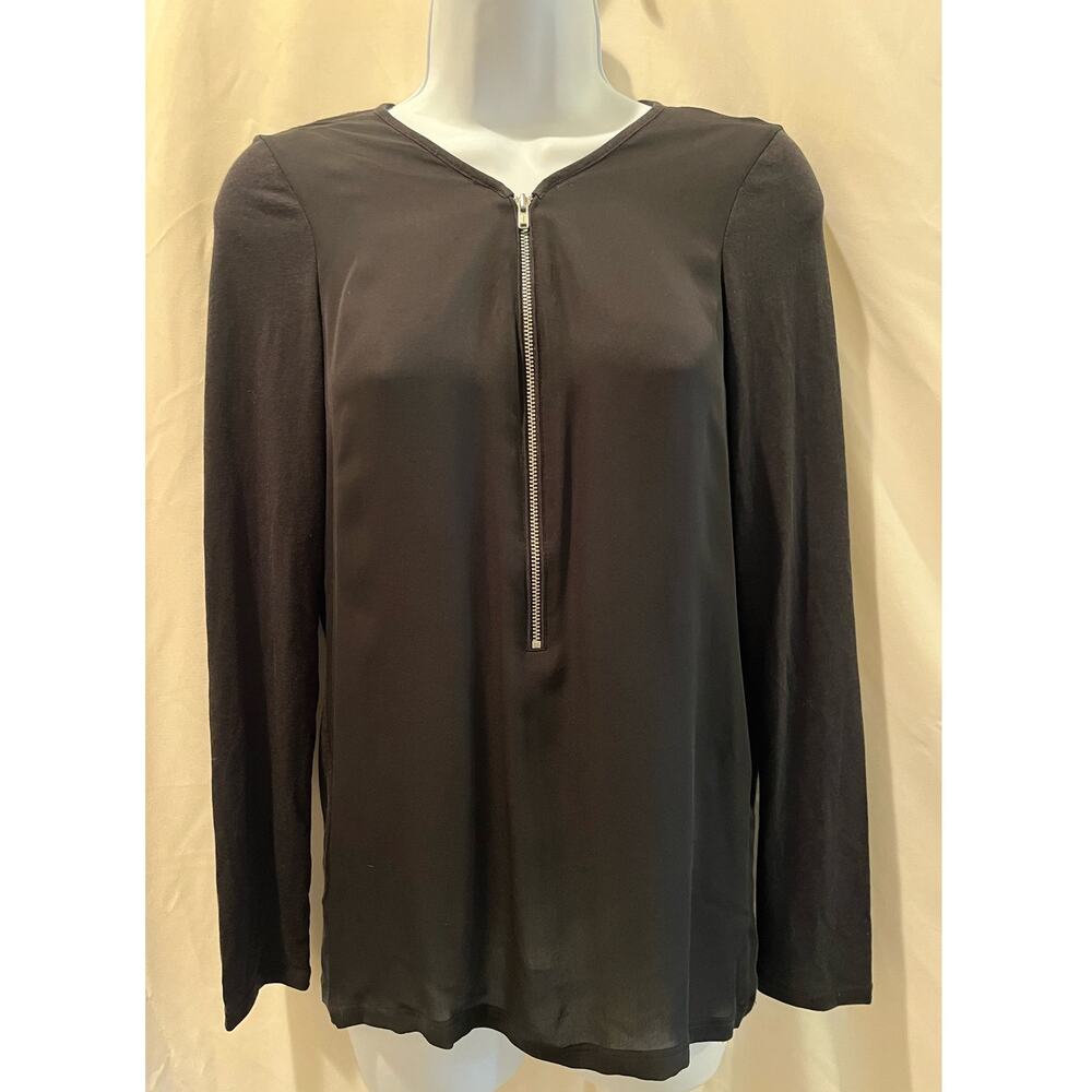 The Kooples Sport Mix Woven Jersey Blouse - Black - NWT - Size XS